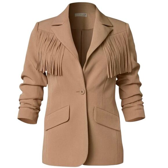 Venus Western Look Fringe Suiting Blazer in Camel Size 14 - Picture 1 of 8